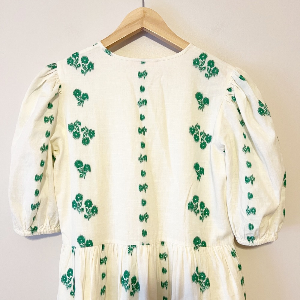 Oliphant Cotton Puff-Sleeve Tiered Maxi Dress Green Wicklow Size Small - Picture 5 of 9